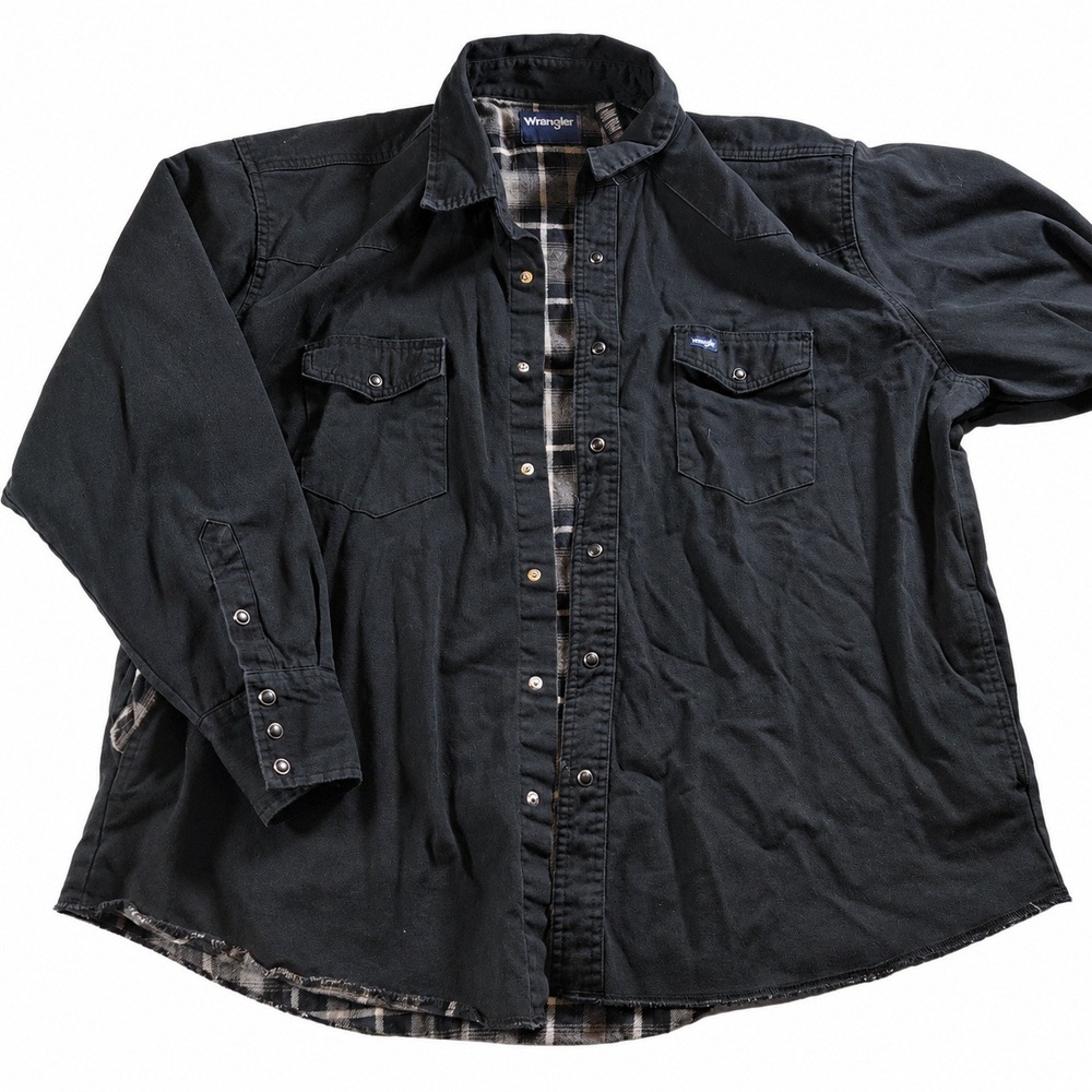 Wrangler XXL Black Plaid Lined Western Canvas Workwear Shacket Barncoat